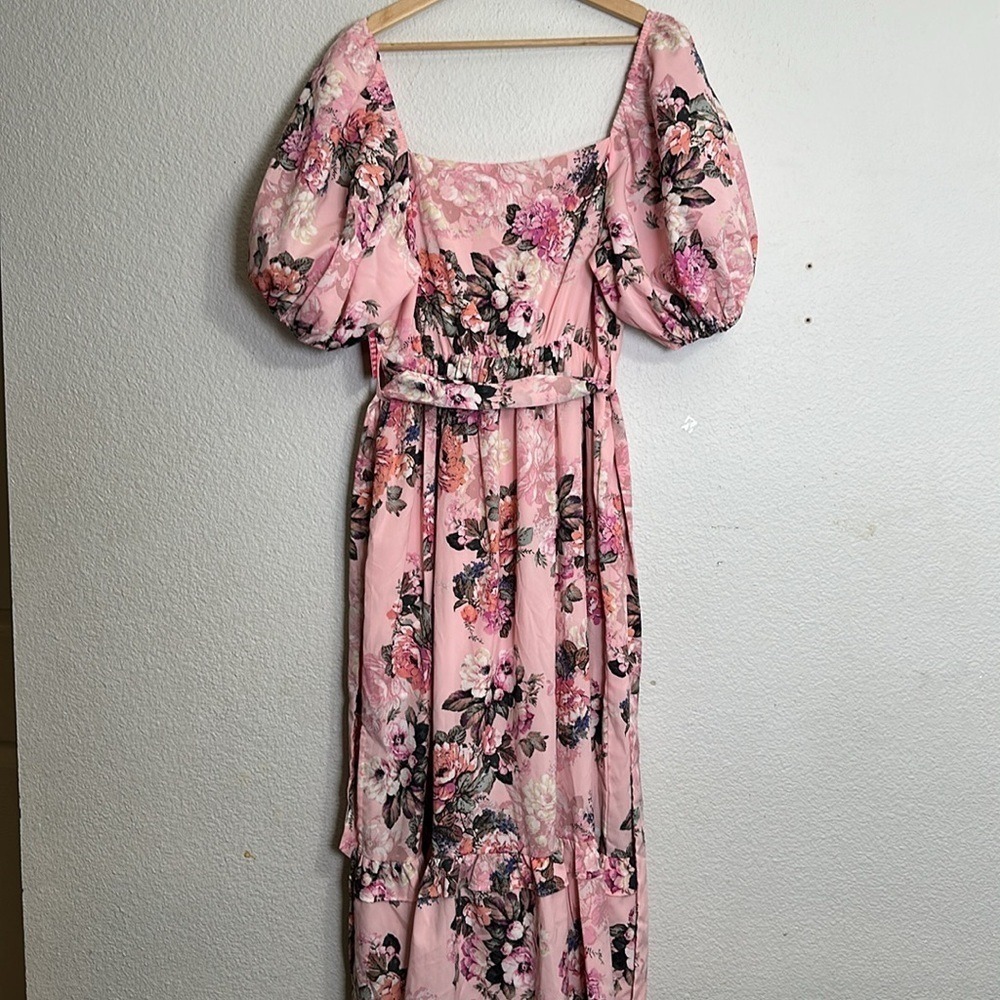 Buddy Love Cottagecore Puff Sleeve Pink Floral Maxi Long Dress Size Small NWT - Picture 3 of 12